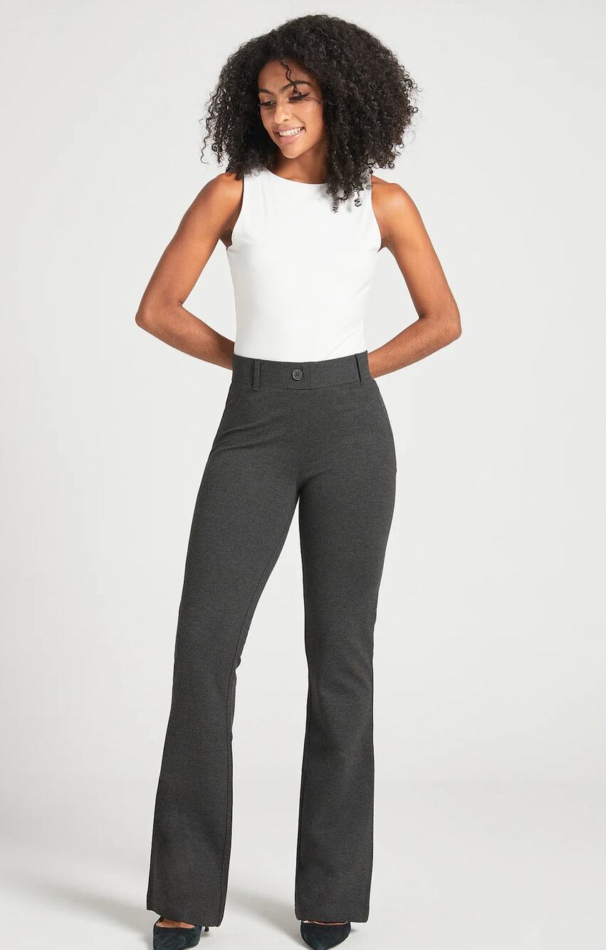 Betabrand Womens S Petite Charcoal Gray Bootcut Pull On Stretch Dress Pants NEW
